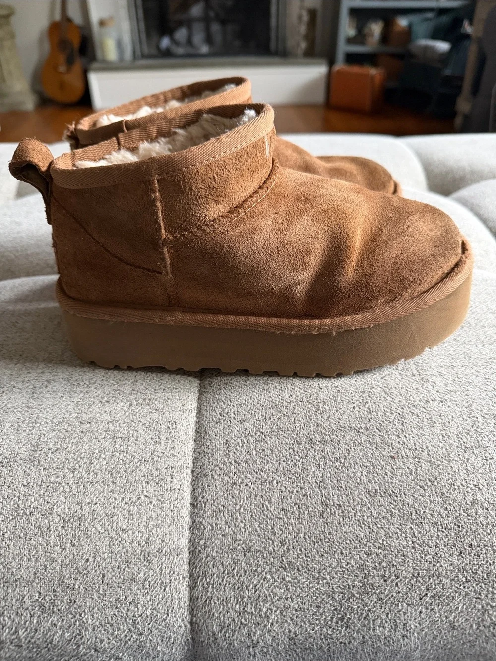 UGG Chestnut Suede Platform Ankle Boots Youth Size 2 Cozy Wool Blend Lined